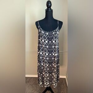 Ellos Black White Spaghetti Strap Midi Sun Dress Plus Size 14 16